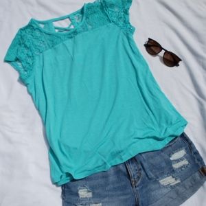 Blue/ Teal Lace Short Sleeve